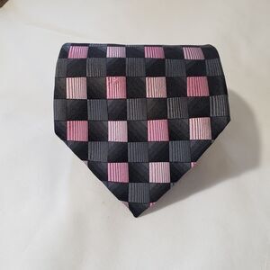 VTG Pierre Cardin Men's Silk Tie Pink Black Gray Checkerboard Geometric 4x59 in